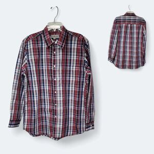 Sun River Red Blue plaid Long Sleeve Button Down Shirt Size Large